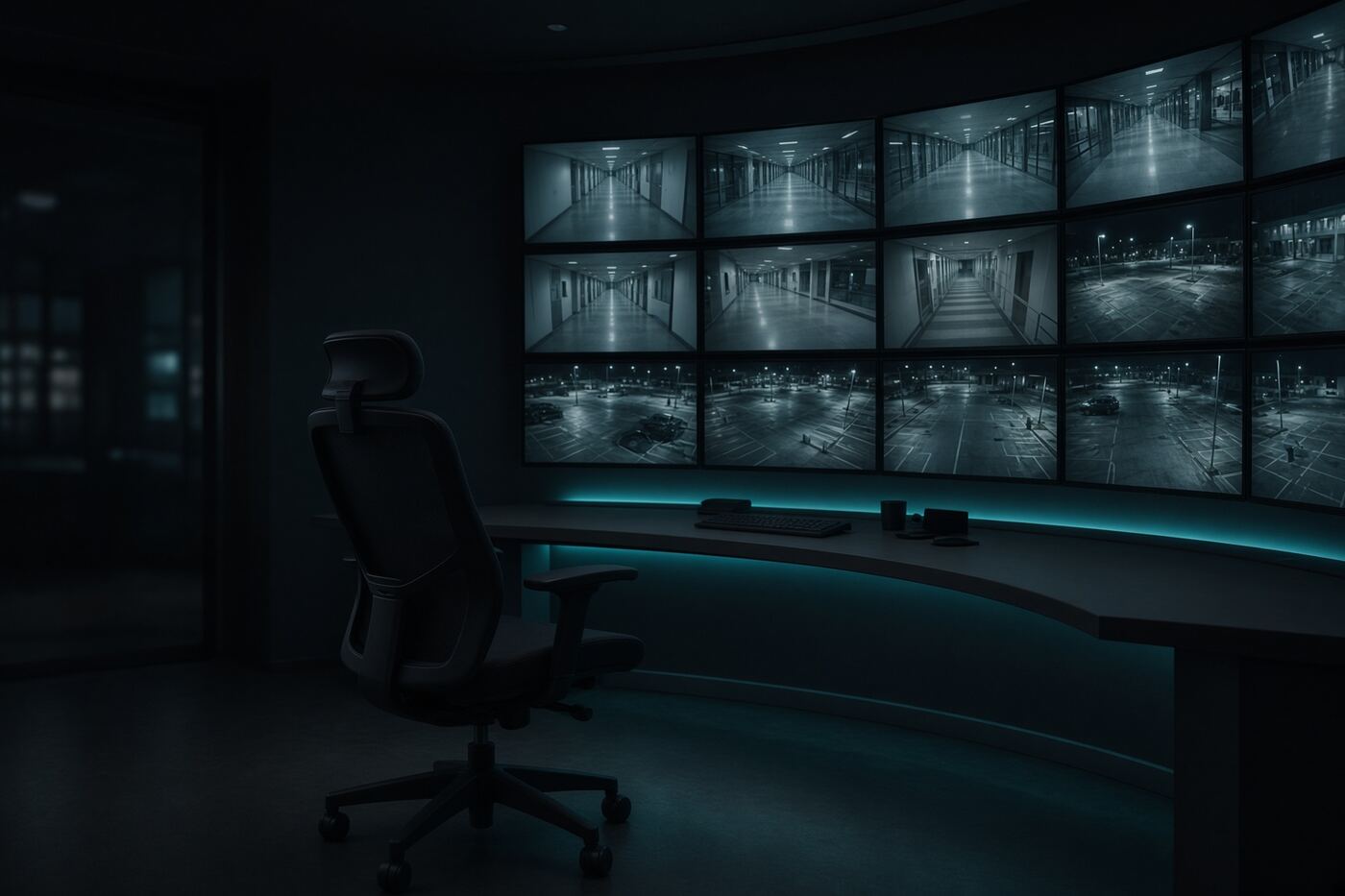 BTMS control room with a wall of surveillance monitors